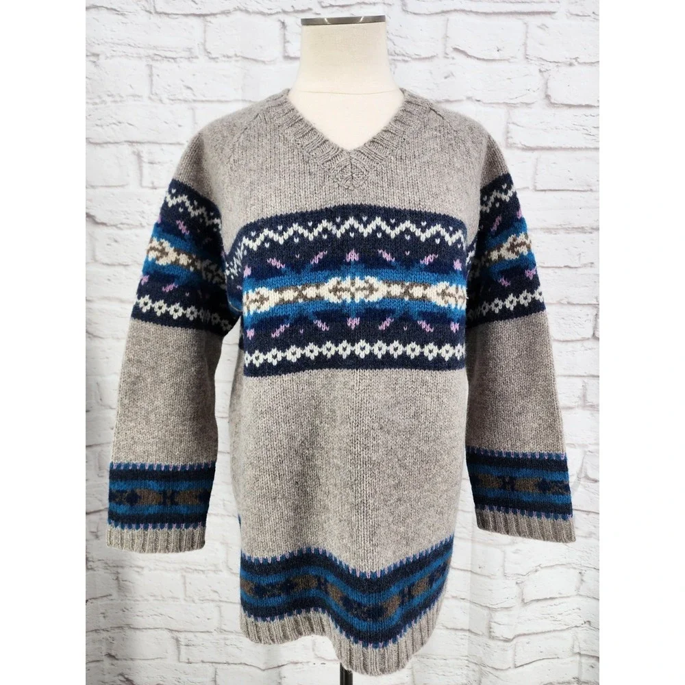 Vintage Sweater Fair Isle Womens Wool Apres Ski Cabin Nordic Heavy Thick Medium